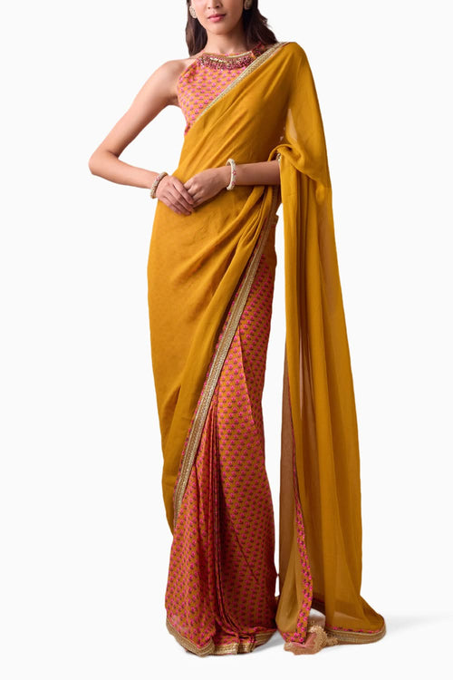 Haldi & Mithai Pink Georgette Saree Set
