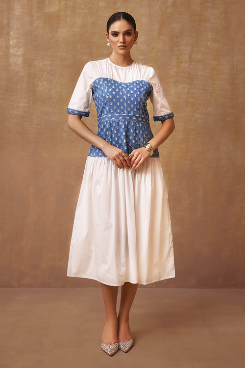 Mix of Denim Metallic Midi Dress