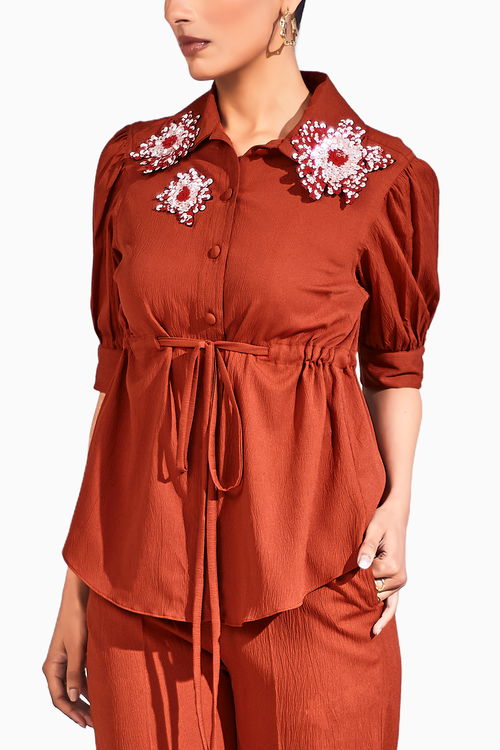 Rust Drawstring Everyday Top