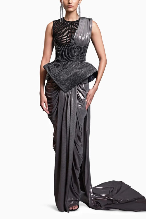 CF Gunmetal Corseted Saree