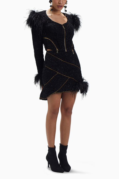 Black Bustier Jacket Top & Skirt Set