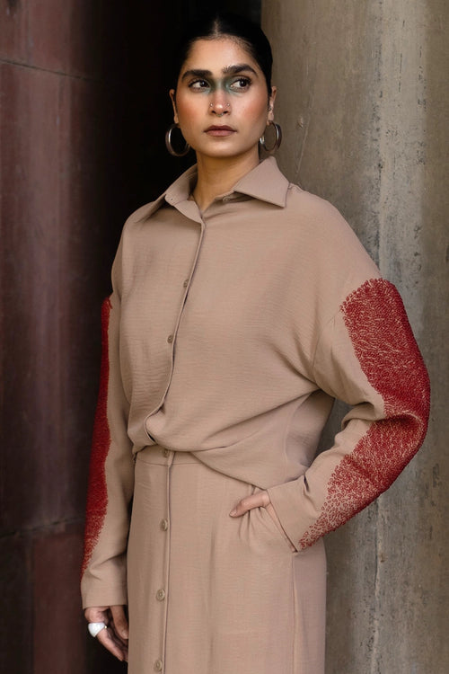 Brown Loop Button Co-ord Set