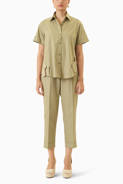 Green Cut work Floral Co-ord Set