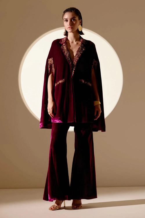 Fuscia Aura Cape And Trousers Set