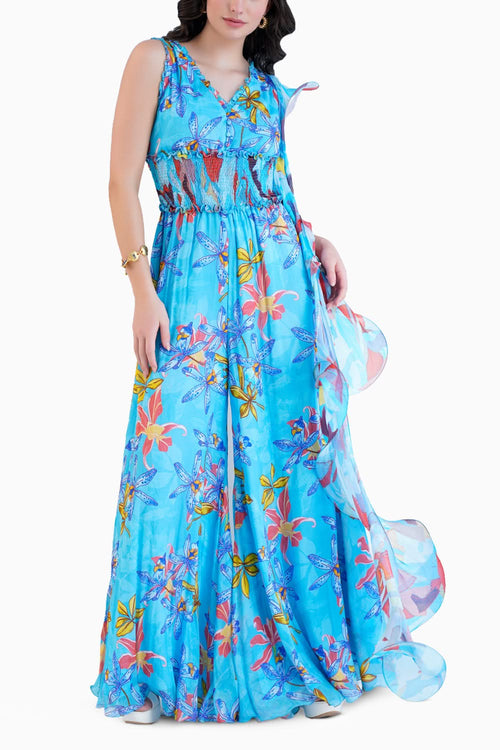 Flared Jumpsuit With Cascade Detail