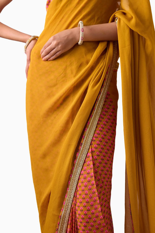 Haldi & Mithai Pink Georgette Saree Set