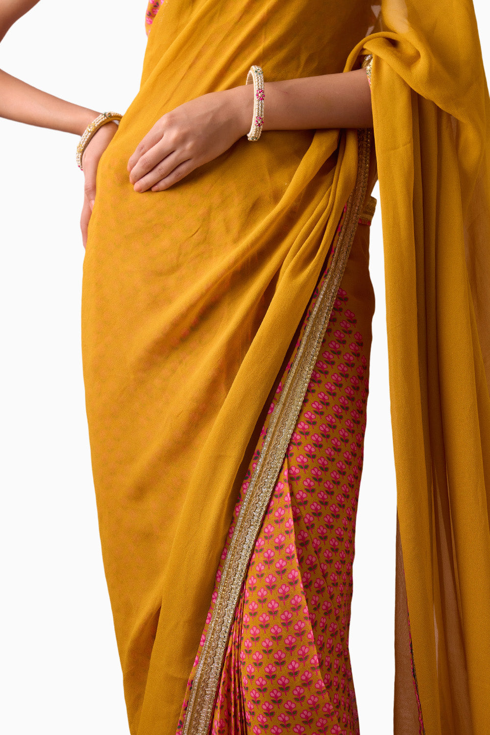 Haldi & Mithai Pink Georgette Saree Set