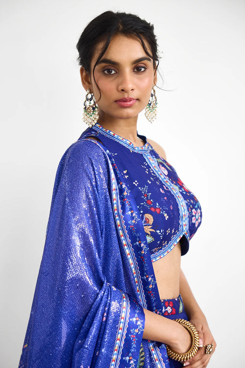 Peacock Garden Printed Lehenga Set with Sequins Dupatta