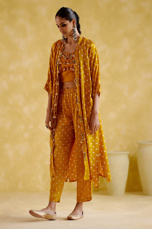 Malini Yellow Bandhini Jacket with Blouse and Pants