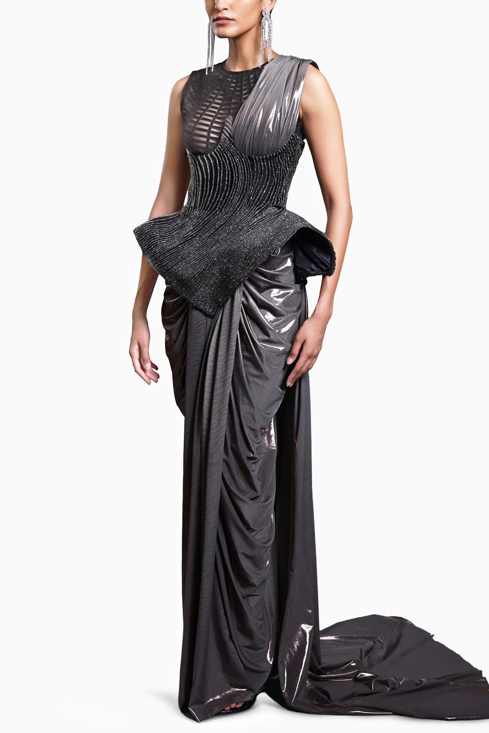 CF Gunmetal Corseted Saree