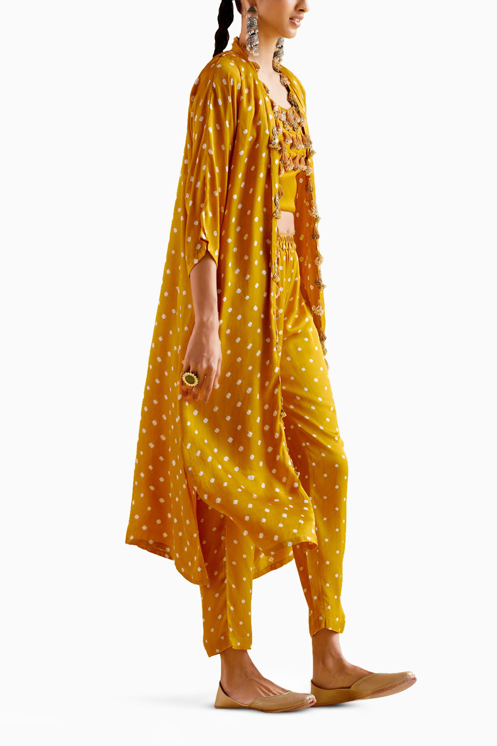 Malini Yellow Bandhini Jacket with Blouse and Pants