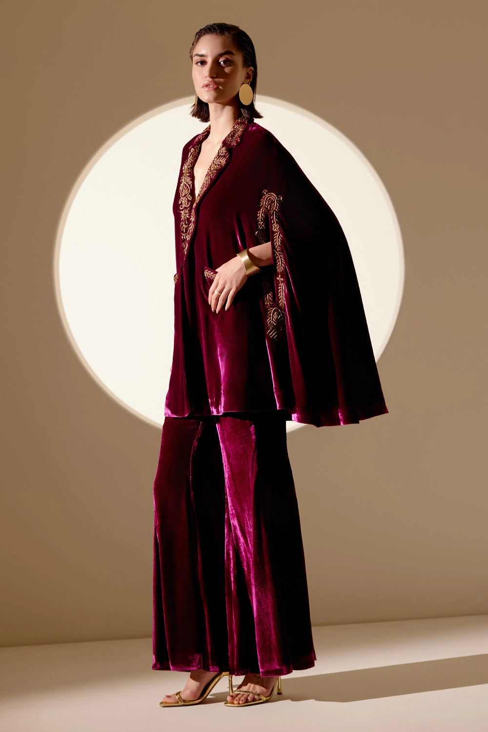 Fuscia Aura Cape And Trousers Set