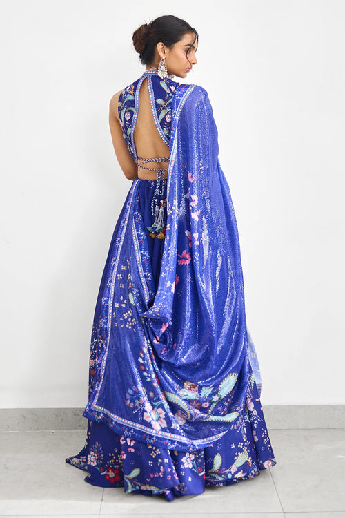 Peacock Garden Printed Lehenga Set with Sequins Dupatta