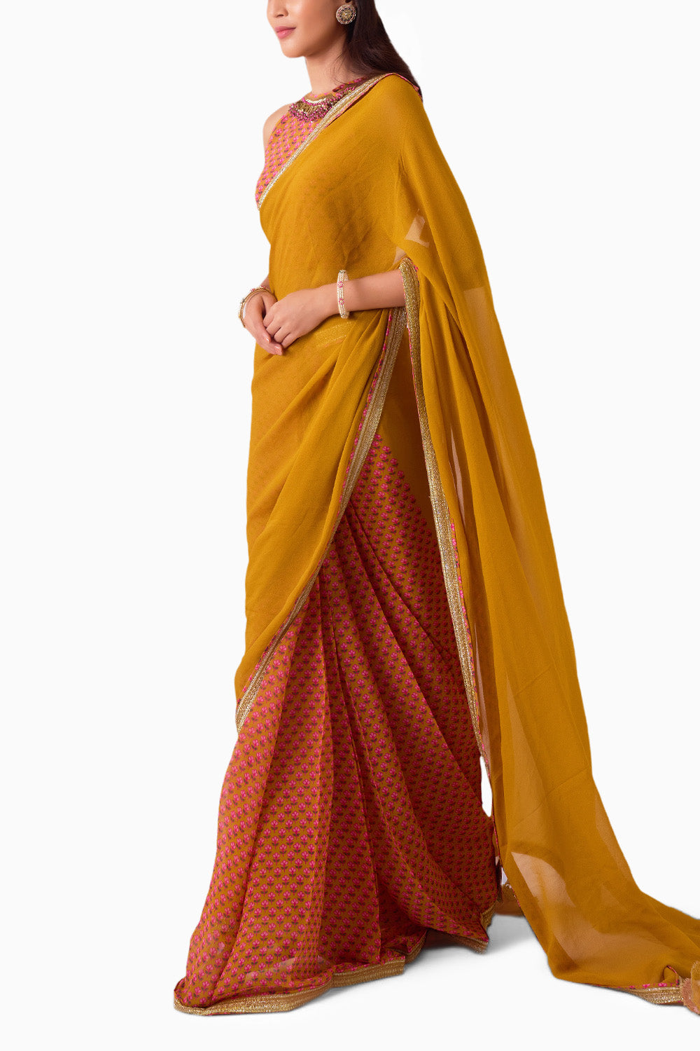 Haldi & Mithai Pink Georgette Saree Set