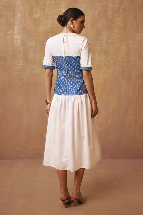 Mix of Denim Metallic Midi Dress