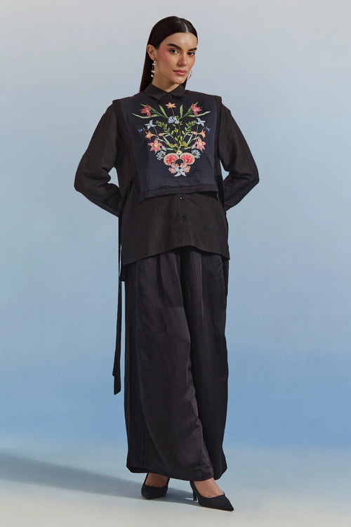 Black Bouquet Bib and Trouser Set