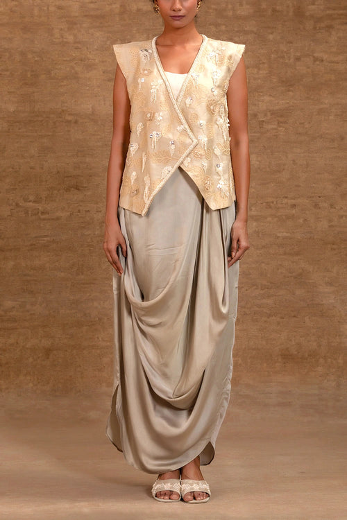 Eeda Ivory Tissue Applick Skirt Set