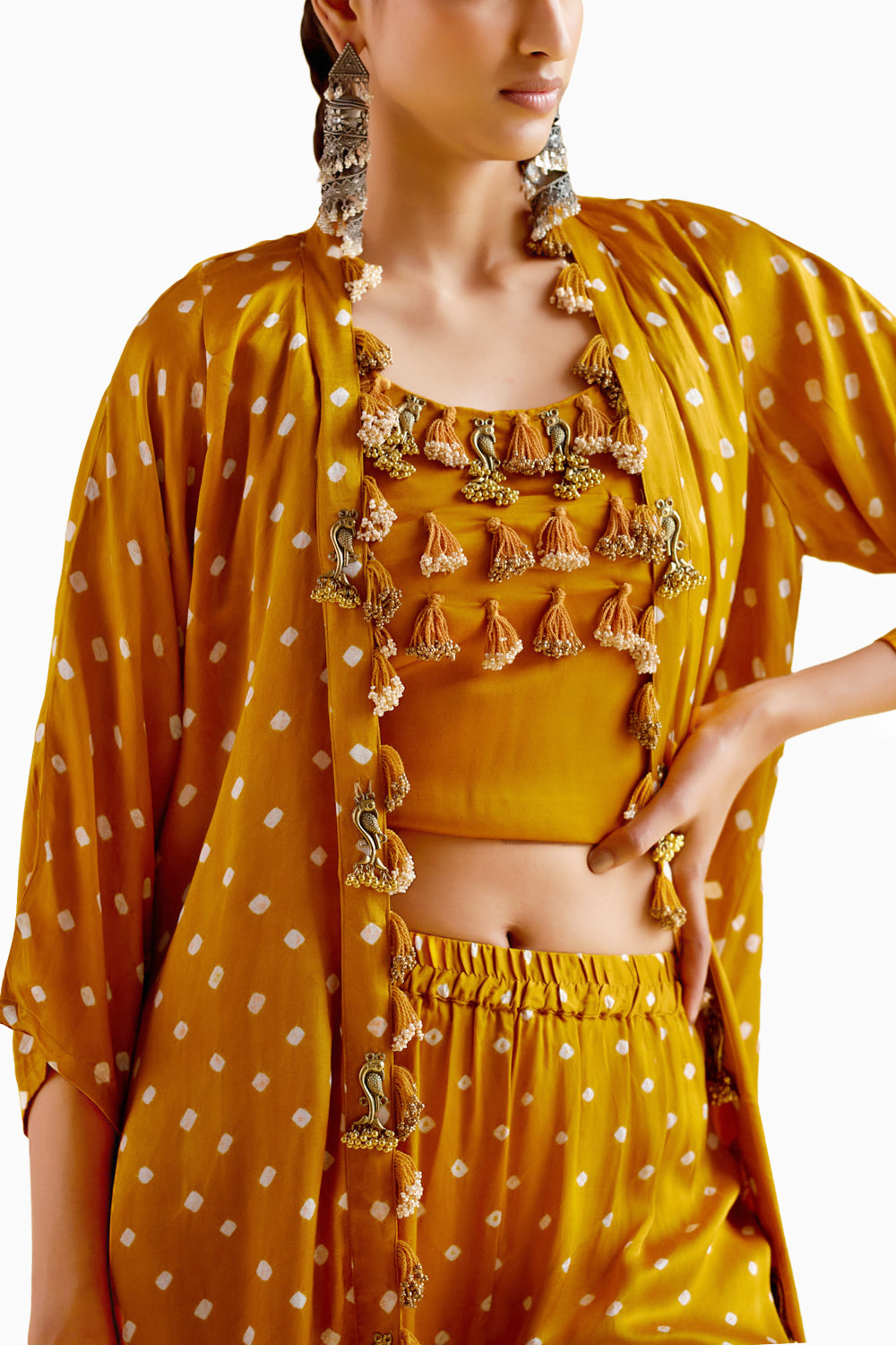 Malini Yellow Bandhini Jacket with Blouse and Pants