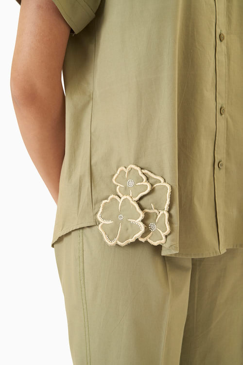 Green Cut work Floral Co-ord Set