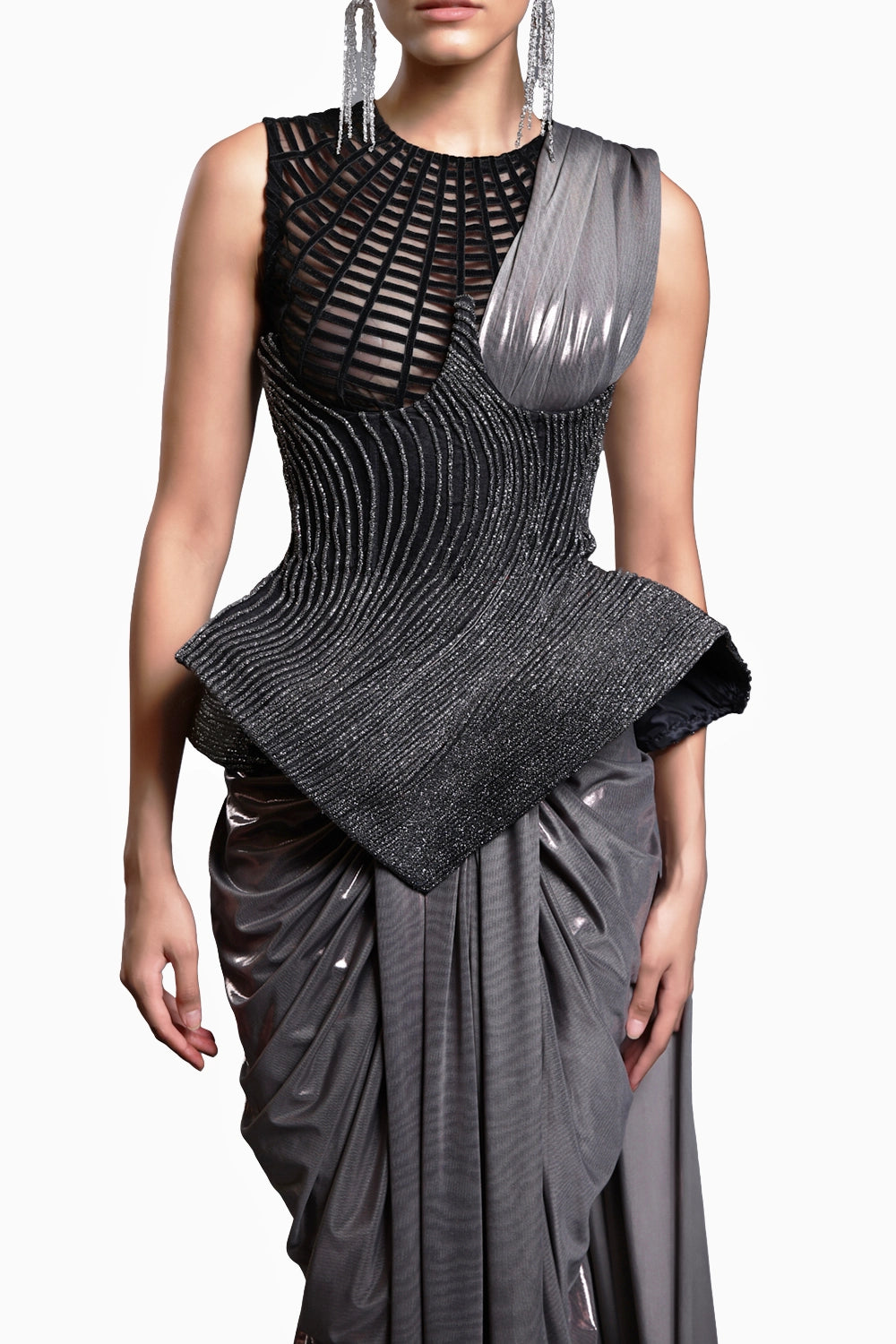 CF Gunmetal Corseted Saree