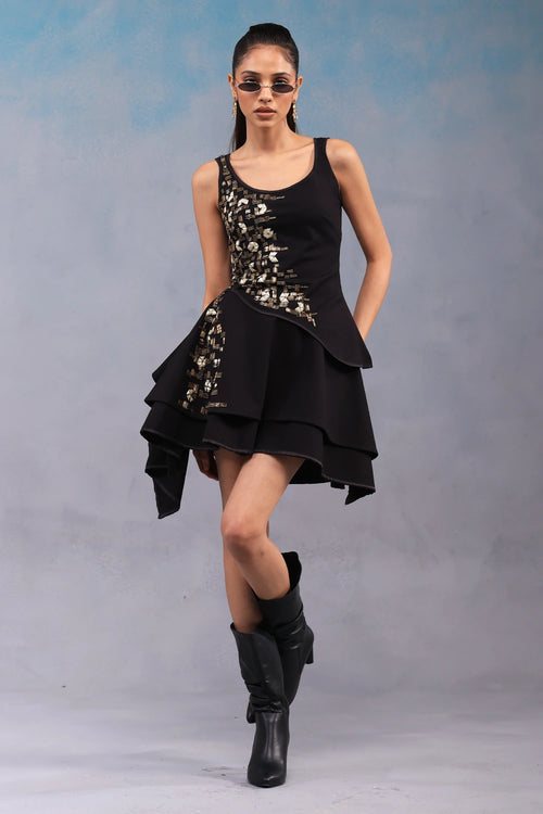 Black and Gold Kohl Peplum Skirt