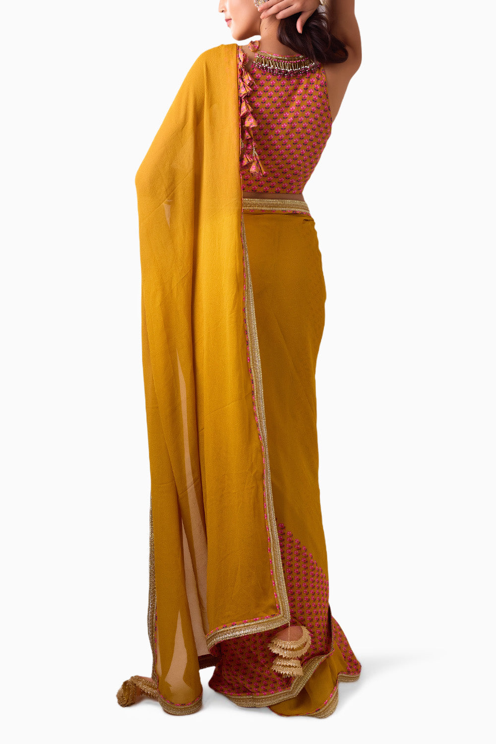 Haldi & Mithai Pink Georgette Saree Set