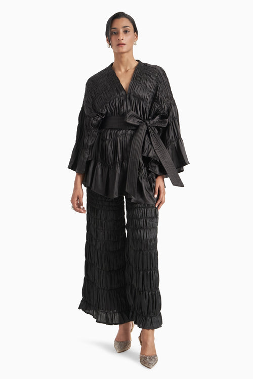 Black Kedia Style Centre Opening Top With Wide Leg Pants