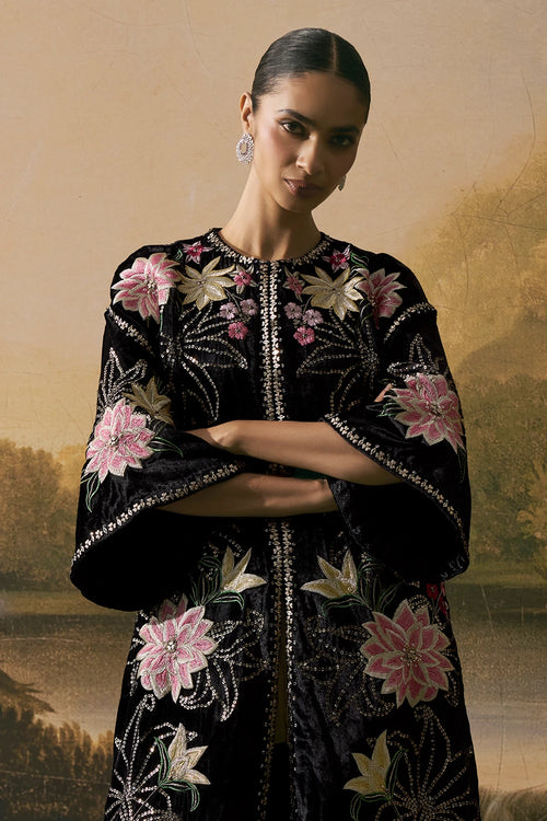 Black Metallic Floral Embellished Jacket