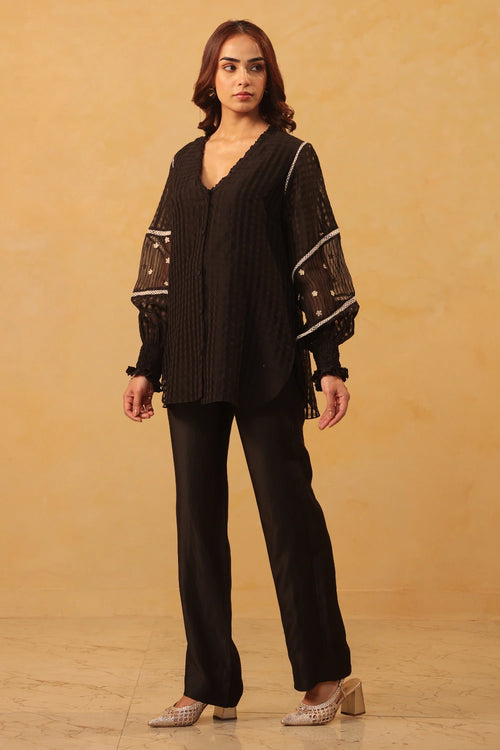 Vaayu Black V Neck Co-ord Set