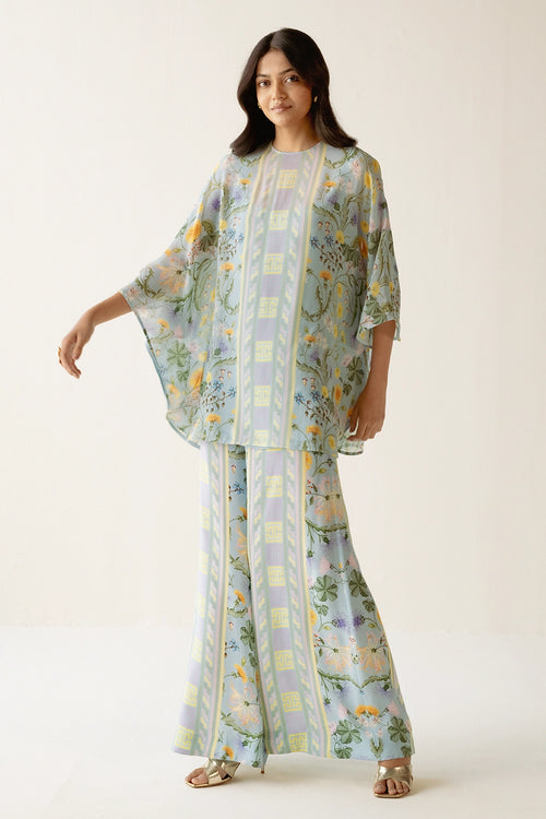 Ice Blue Yellow Printed Co-ord Set