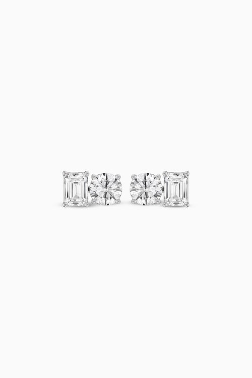 Emerald-Cut And Round Solitaire Studs