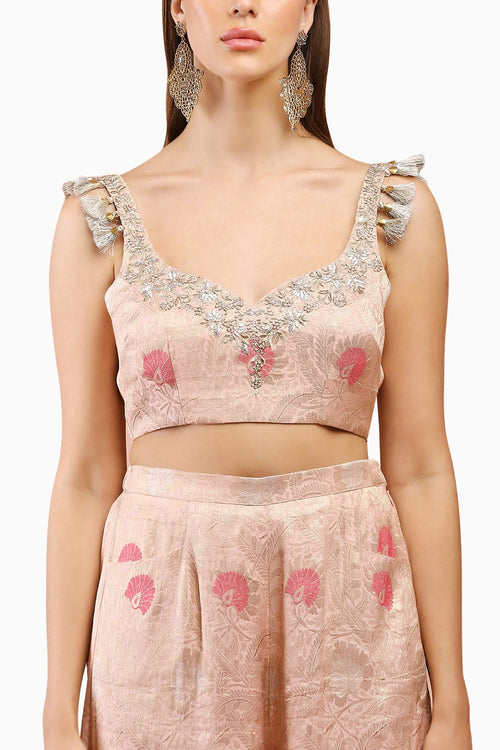 Rose Pink Embroidered Choli and Palazzo Set