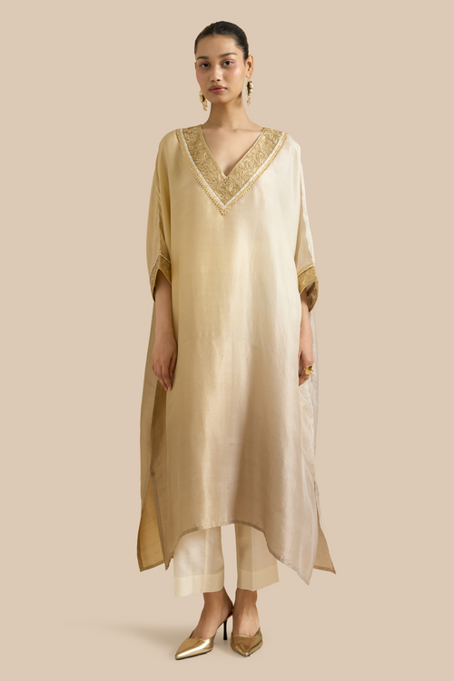 Ivory Ombre Zari Gota Kaftan