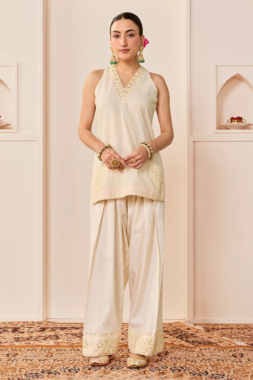 Miral Daisy Ivory Short Kurta with Farsi Salwar and Dupatta