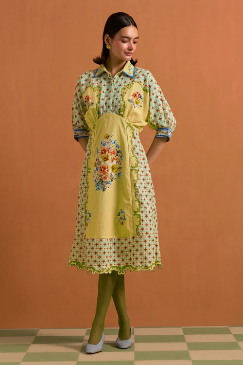 Fun Yellow Verdant Kimono Dress