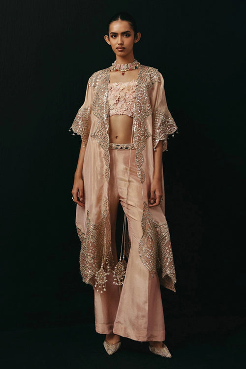 Golden Zari Mirrorwork Tissue Applique Cape