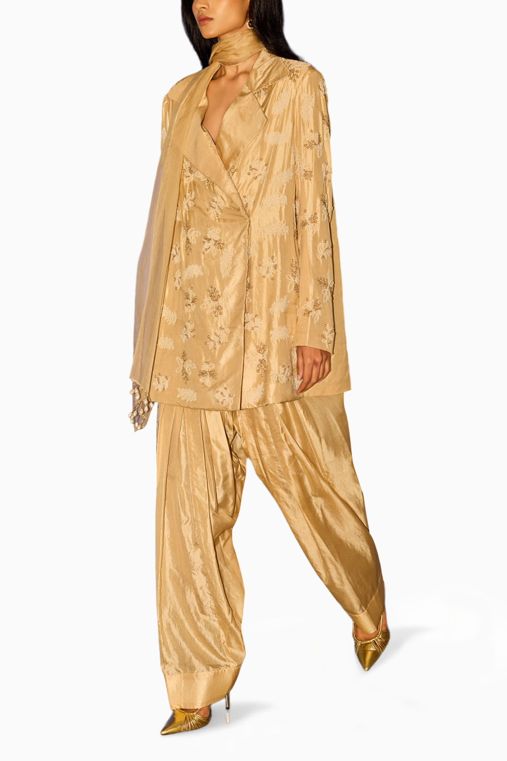 Ivory Oversized Blazer and Salwar with Organza Dupatta