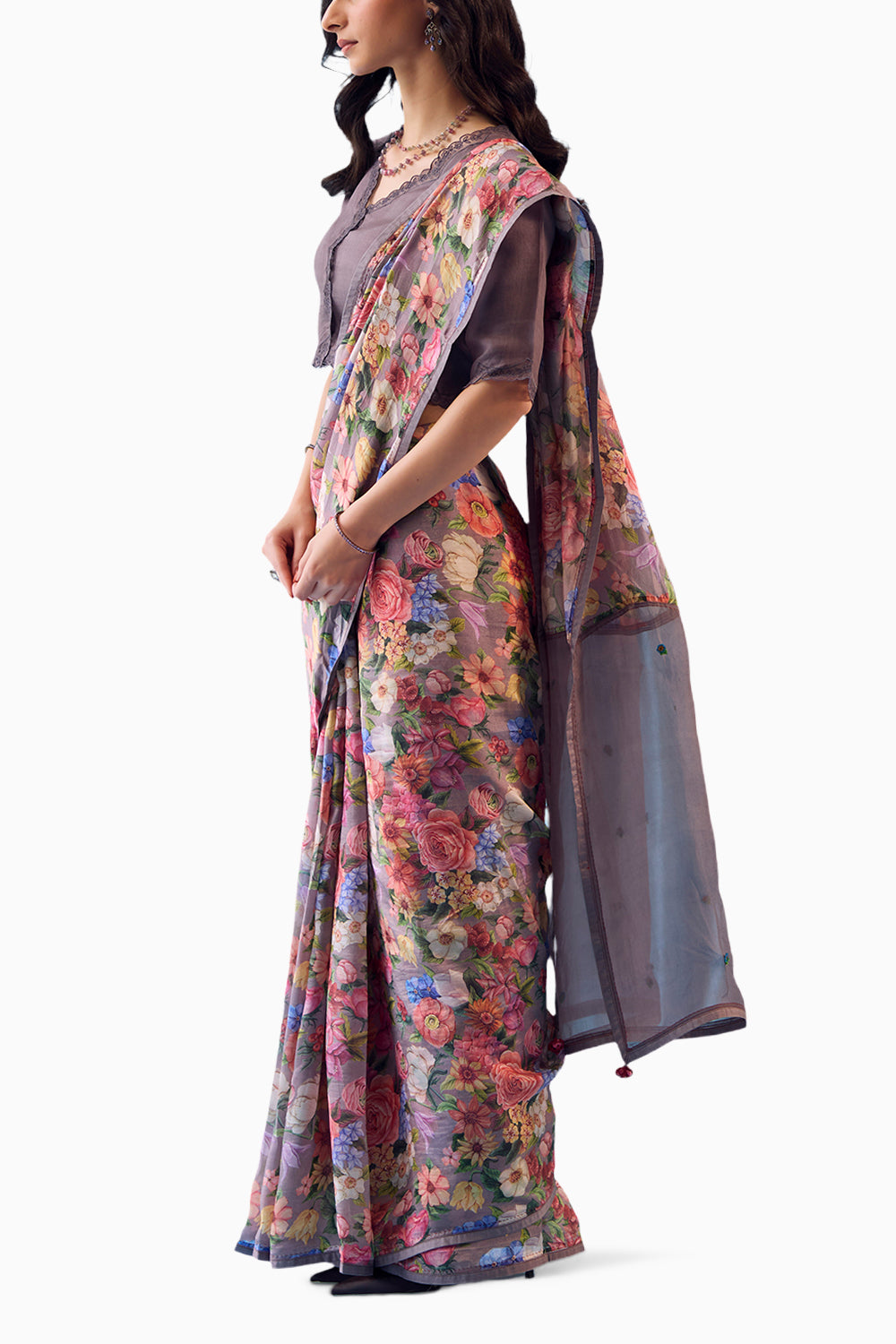 Whimsical Garden Slate Saree