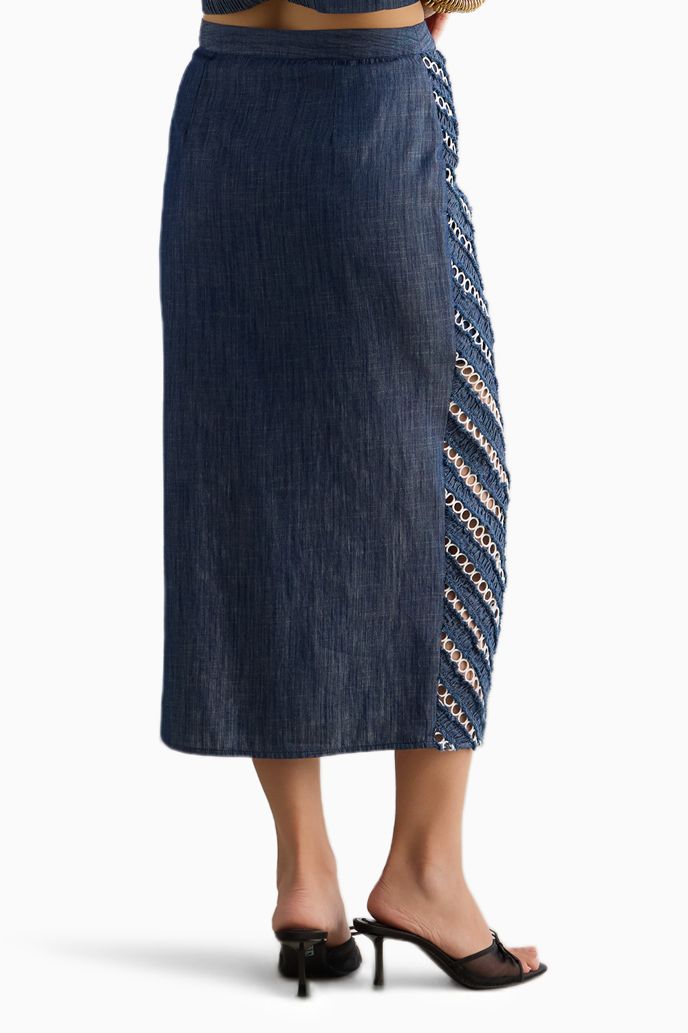 Lace Insert Denim Skirt