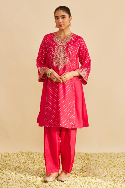 Kayra Hotpink Short Gathered Chauga with Salwar