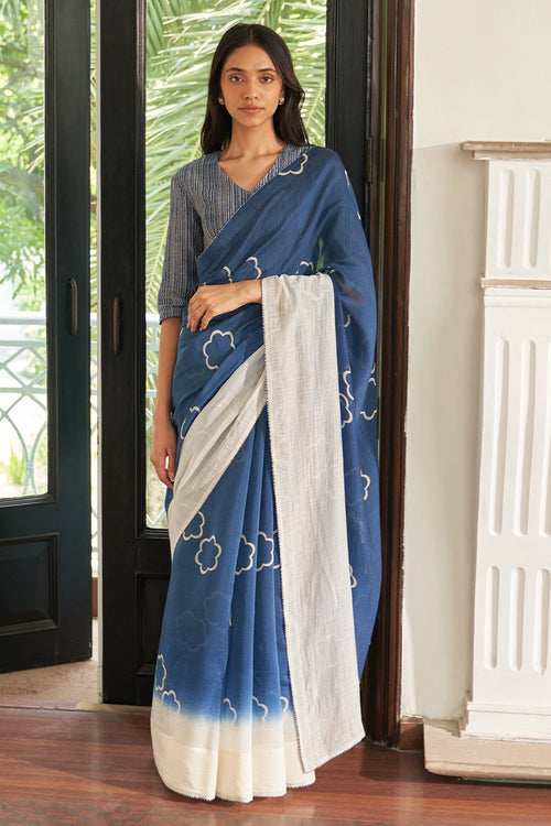 Ocean Blue Floral Saree