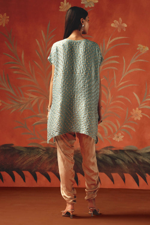 Seafoam Kite Top with Pocket Mirrorwork and Tulip Dhotis