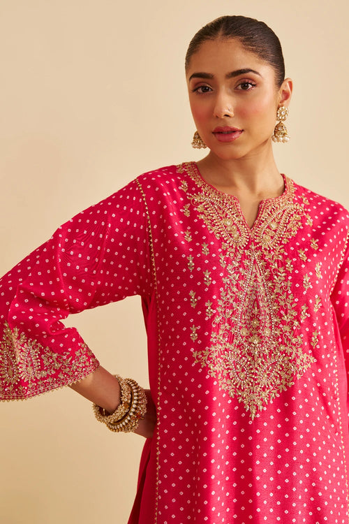 Kayra Hotpink Short Gathered Chauga with Salwar
