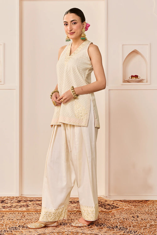 Miral Daisy Ivory Short Kurta with Farsi Salwar and Dupatta