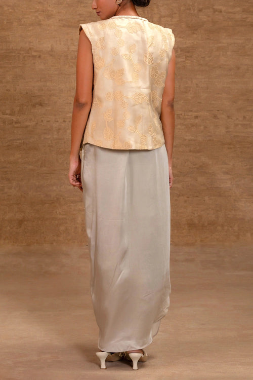 Eeda Ivory Tissue Applick Skirt Set
