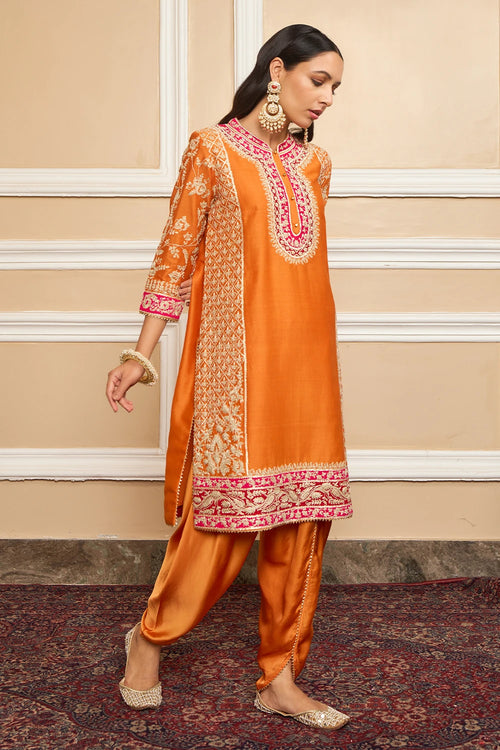 Mehnoor Orange Straight Kurta with Dhoti