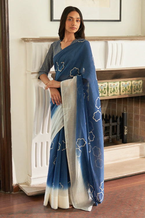 Ocean Blue Floral Saree