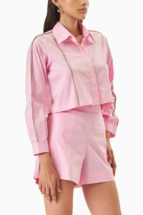 Pink Cotton Checks Crop Co-ord Set