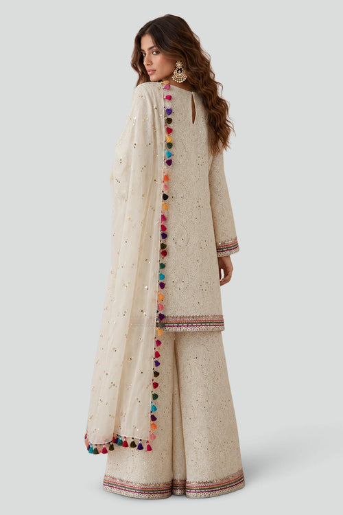 Stone Chikankari Kurta With Palazzo And Dupatta