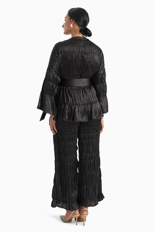 Black Kedia Style Centre Opening Top With Wide Leg Pants